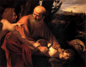 Caravaggio's "Sacrifice of Isaac" (http://upload.wikimedia.org/wikipedia/commons/6/60/Sacrifice_of_Isaac-Caravaggio_(Uffizi).jpg)