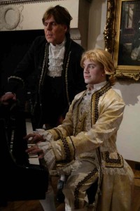 Me as Mozart and Mack Heath as Salieri in World Stage's Amadeus. Photo by Zach McLain